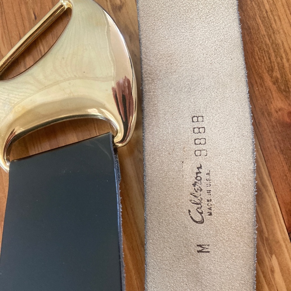 Vintage Black Leather Calderon Belt with Brass Buckle